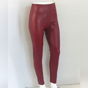 O to S High Rise Faux Leather Burgundy Leggings Sz L